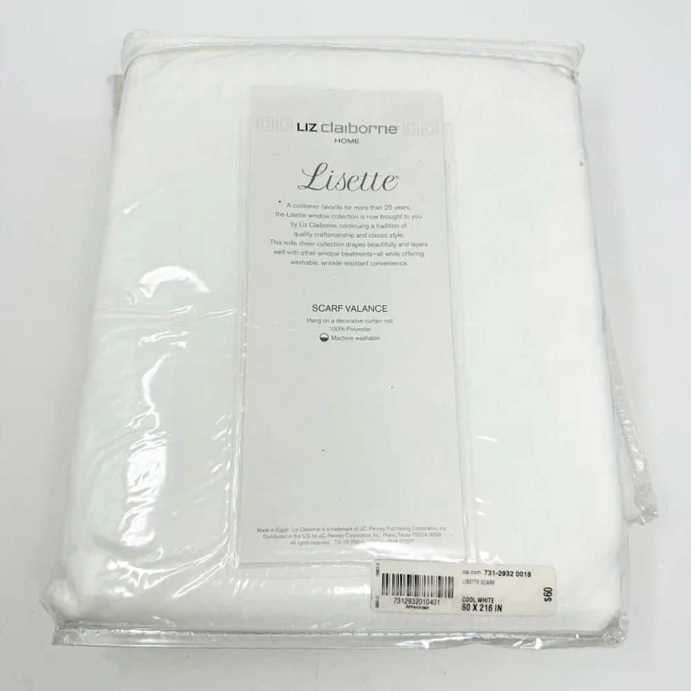 Liz Claiborne Lisette Scarf Valance Bright White 60x216 Sheer Window Curtain
